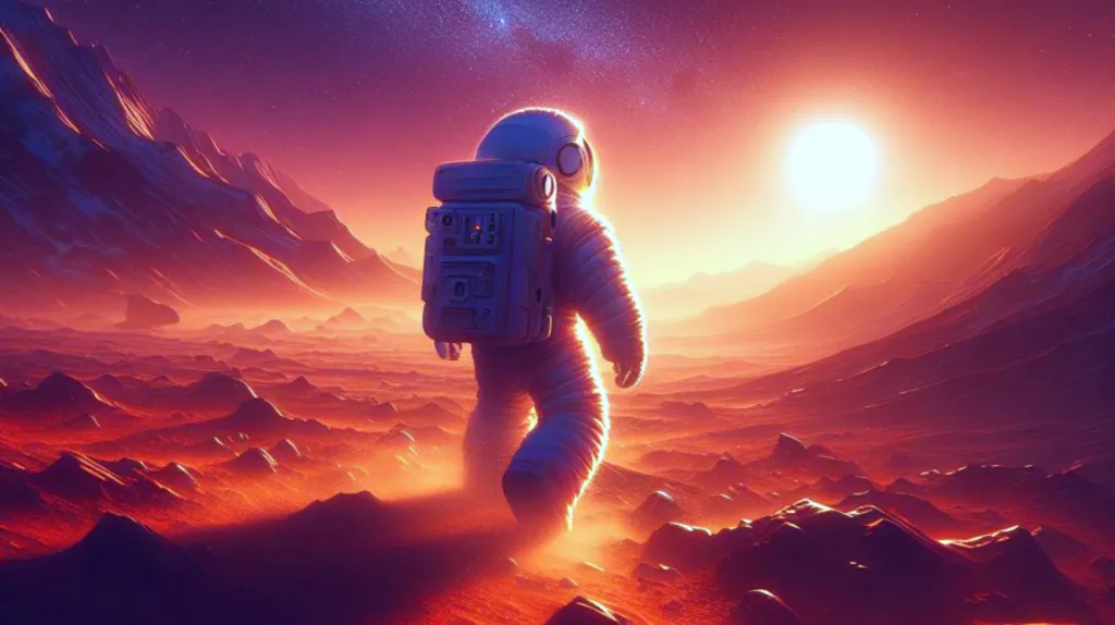 An Astronaut walking on a terrain